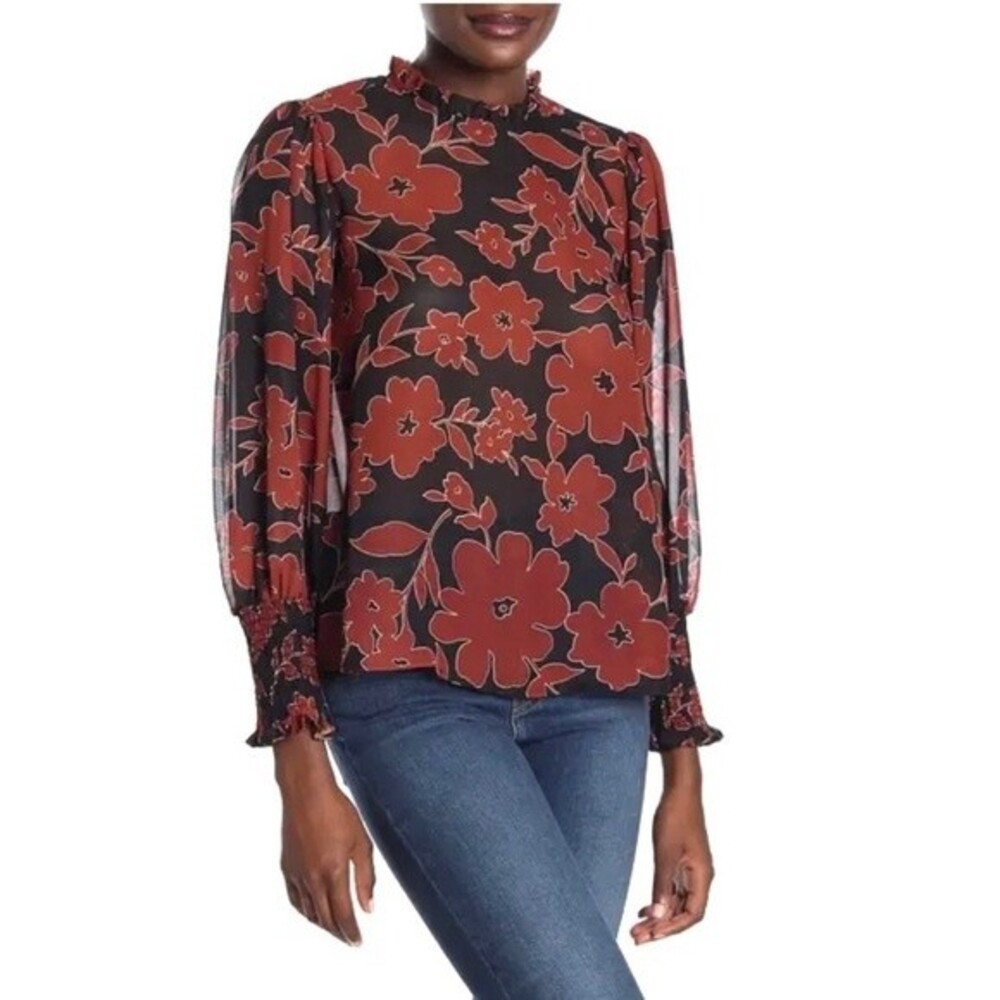 Everleigh Ruffle Neck Long Sleeve Ruched Blouse S